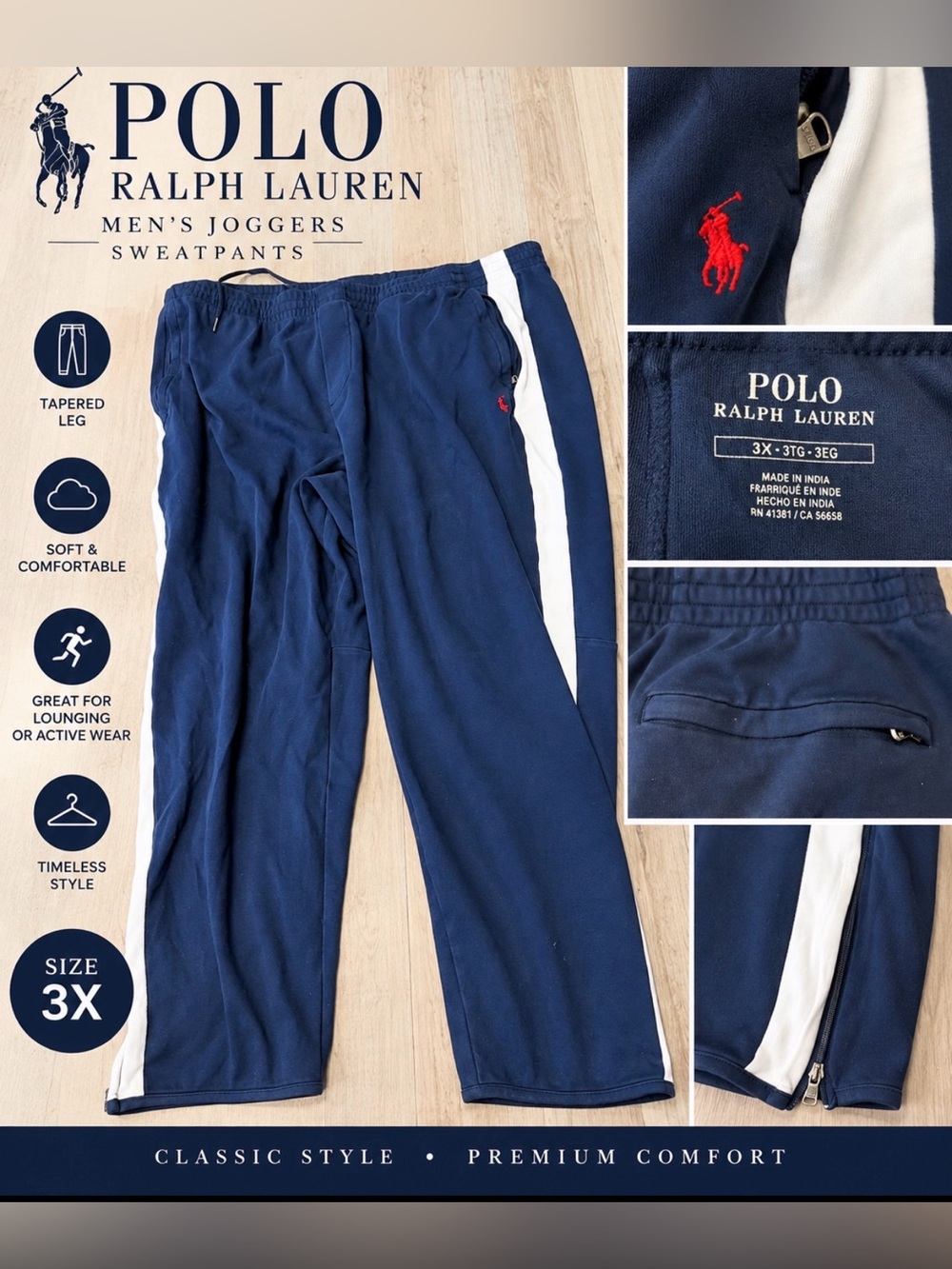 Polo Ralph Lauren Men’s 3X Blue Track Joggers Sweatpants Red Pony